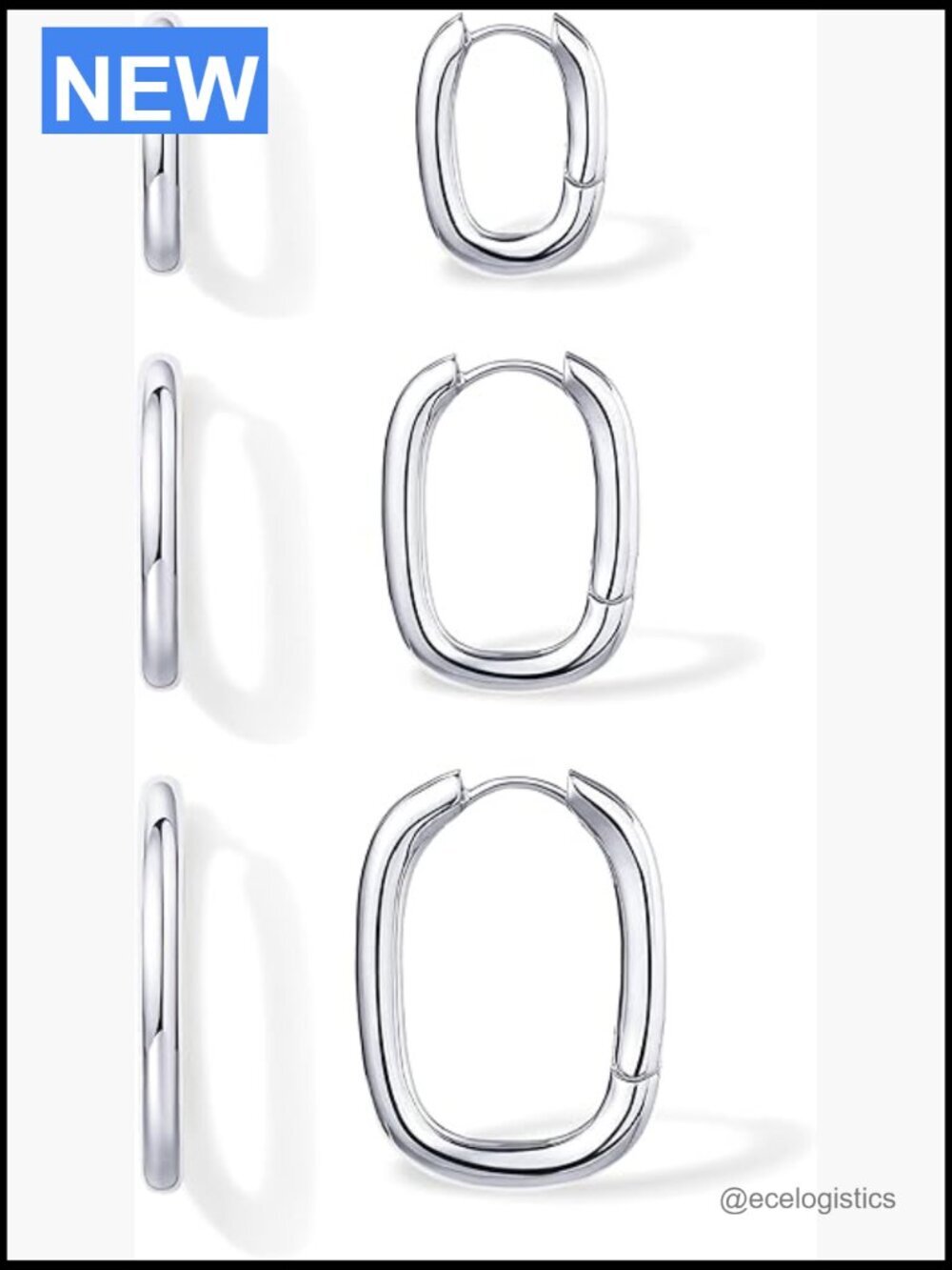 Gold Hoop Earrings Set - 3 Pair Rectangle Hoops, Hypoallergenic, Lightweight,